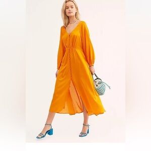 NWT Free people size 2 Later days midi dress in tangerine
